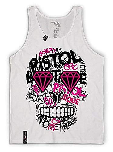 Pistol Boutique Hombres Blanco Grafiti Caramelo Calavera Singlet/Chaleco - Blanco, XL