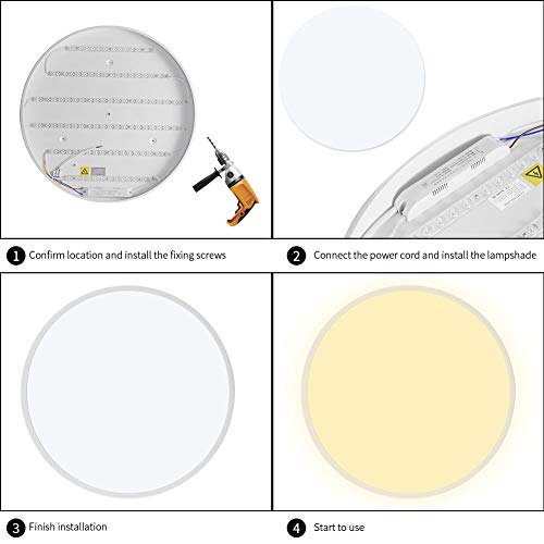 Plafon de Techo, Luz de Techo, 36W 2880Lúmenes Redonda Plafón Led, Blanco Frío 6000K Iluminacion Interior para Cocina, Balcón, Dormitorio, Sala de Estar Impermeable IP20