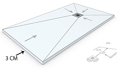 PLATO DE DUCHA DE RESINA TEXTURA PIZARRA CARGA MINERALES VARIAS MEDIDAS Y COLORES 80x160 cm Blanco RAL 9003