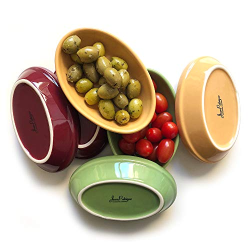 Platos Ovalados para Servir Tapas - Juego de 6 |platos de Tapas o platos Ramekin construidos con un revestimiento cerámico antiadherente y duradero. | De Jean Patrique