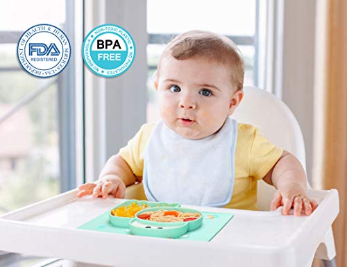 Platos para Bebes Niños de Silicona Plato Infantil con Ventosas Antideslizantes Placemat Mantel Individual Adecuado para la Mayoría de las Sillas Altas, Aprobado por la FDA y sin BPA