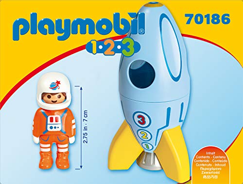 PLAYMOBIL- 1.2.3 Astronauta con Cohete, Color carbón (70186)