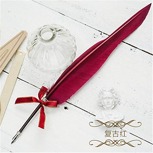 Pluma de pluma antigua Pluma de inmersión pluma, pluma de ganso pluma caligrafía pluma + soporte + 5 piezas de plumilla reemplazable 26.8cm