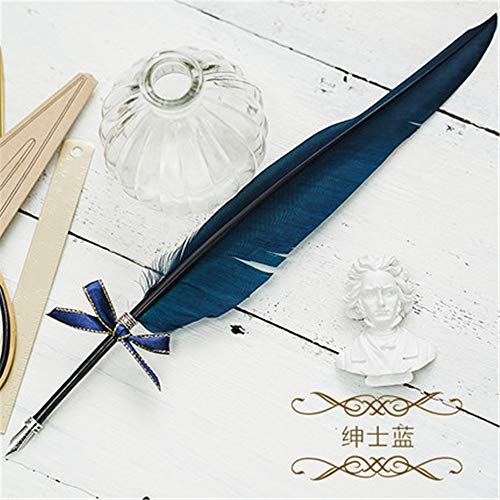 Pluma de pluma antigua Pluma de inmersión pluma, pluma de ganso pluma caligrafía pluma + soporte + 5 piezas de plumilla reemplazable 26.8cm