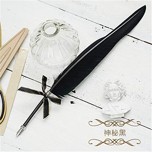 Pluma de pluma antigua Pluma de inmersión pluma, pluma de ganso pluma caligrafía pluma + soporte + 5 piezas de plumilla reemplazable 26.8cm