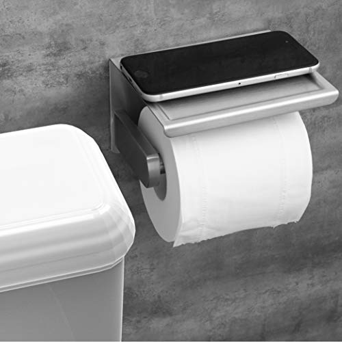 Polarduck Portarrollos Baño, Portarrollo para Papel Higiénico Autoadhesivo, Portarrollos Baño con el Teléfono Móvil Estante de Almacenamiento para Baño y Cocina, Acero inoxidable SUS 304, Plata