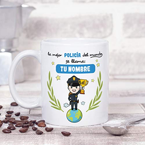 policía. Tazas originales personalizadas con tu nombre de café y desayuno para regalar - Esta taza pertenece a la mejor policía del universo - Cerámica 350 ml - Personalizable café y desayuno