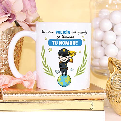 policía. Tazas originales personalizadas con tu nombre de café y desayuno para regalar - Esta taza pertenece a la mejor policía del universo - Cerámica 350 ml - Personalizable café y desayuno