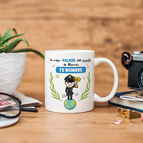 policía. Tazas originales personalizadas con tu nombre de café y desayuno para regalar - Esta taza pertenece a la mejor policía del universo - Cerámica 350 ml - Personalizable café y desayuno