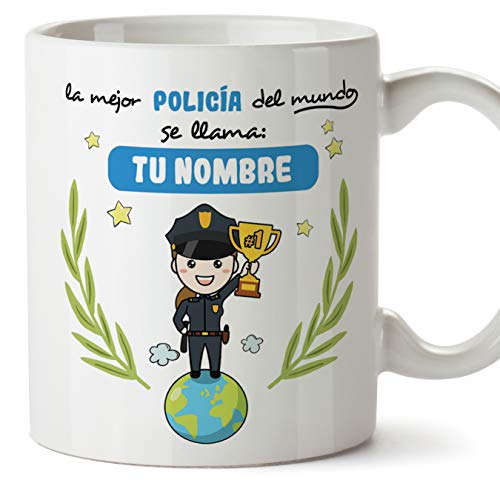 policía. Tazas originales personalizadas con tu nombre de café y desayuno para regalar - Esta taza pertenece a la mejor policía del universo - Cerámica 350 ml - Personalizable café y desayuno