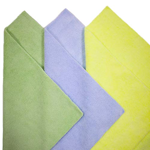 Polyte - Paños de limpieza de microfibra superabsorbente - Sin bordes, cortados por ultrasonidos - Azul, verde, amarillo - 36 x 36 cm - Pack de 24