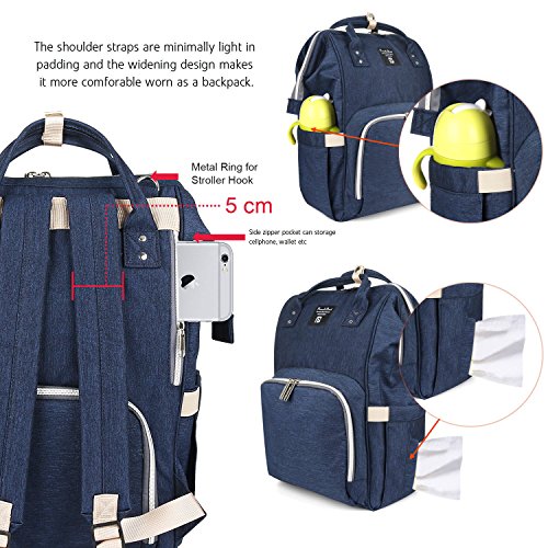 Pomelo Best Mochila de Pañales y Biberones,Isoterma (biberones),Impermeable,Gran Capacidad y Compartimiento múltiple,mochila cambiador pañales puede Colgarse Sobre la Silla de Bebés(Azul oscuro)