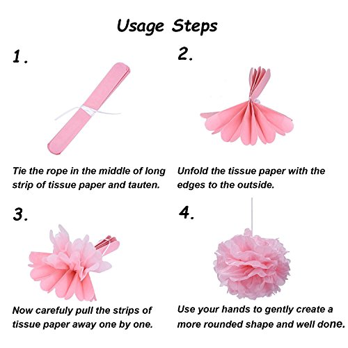 Pompon de papel de seda, bolas de papel en forma de flor para fiestas de cumpleanos, bodas, baby shower, shower de novia o decoracion de festivales, 18 unidades , Rosa, rosa y blanco