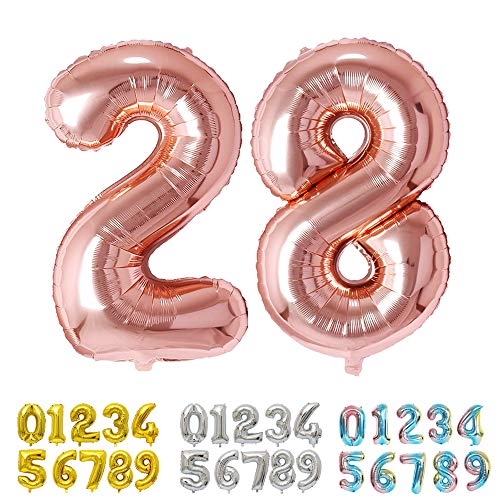 Ponmoo Foil Globo Número 28 82 Oro Rosa, Gigante Numeros 0 1 2 3 4 5 6 7 8 9 10-19 20-29 30 40 50 60 70 80 90 100, Grande Globos para La Boda Aniversario, Globo de Cumpleaños Fiesta Decoración