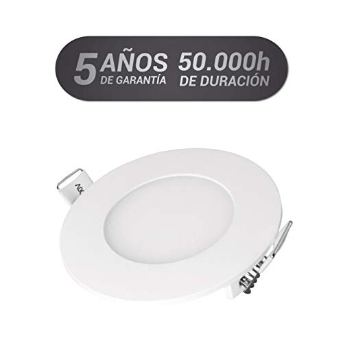 POPP- （Pack x 2 ）downlight led Placa LED redondo 3W luz fria,chip OSRAM (6000K, 3W)[Clase de eficiencia energética A+]