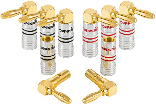 Poppstar - Clavija Banana, acodado, para Cable de hasta 4 mm Cuadrado atornillar o soldar 6mm Cuadrado, contactos Dorados de 24k, 8 Pieza