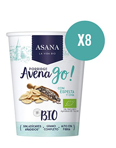 Porridge Ecológico de Avena con Espelta y Chía. Sin Azúcar Añadido. Granos Enteros de Avena y Espelta. Preparación Instantánea. Pack de 8 Unidades de 55 g