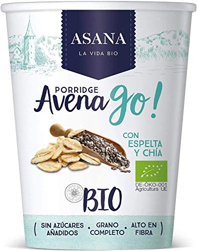 Porridge Ecológico de Avena con Espelta y Chía. Sin Azúcar Añadido. Granos Enteros de Avena y Espelta. Preparación Instantánea. Pack de 8 Unidades de 55 g