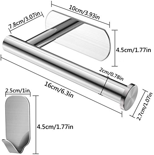 Portarrollos Papel Higiénico, Portarrollos baño Autoadhesivo 304 Acero Inoxidable Soporte de Papel Adhesivo Sin Taladro Portarrollos，Con 6 ganchos autoadhesivos， para WC Baño Cocina