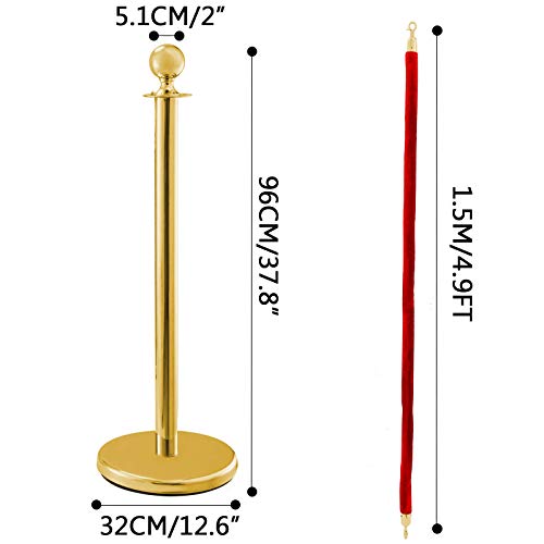 Poste Separador de Cinta Extensible 4 Juegos Barreras de Seguridad de 3 Cuerdas Longitud de Cuerda 1.5m Dorado