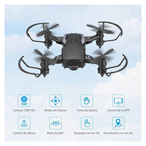 Powerextra Mini Drone con Cámara 3 x Baterías para Principiantes - Mini Drone Plegable con Control Remoto HD WiFi Cámara FPV 2.4 GHz Flips 3D y Función de Giro con Bolsa de Almacenamiento