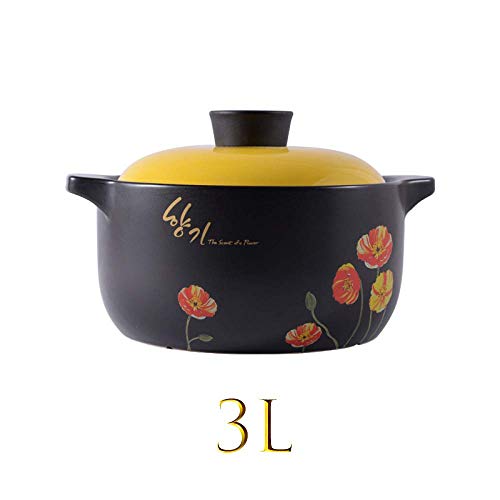 Practico y Hermoso XLTCG Terracota Pan con Tapa, Artisan Sopa de Olla, Que retiene la Humedad, Cocina de Gas - Olla Grande, amarillo-6L (Color : Yellow, Size : 3L)