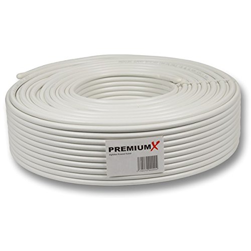 PremiumX 15m Basic Cable coaxial 135 dB Cable coaxial satelital de Cobre y Acero blindado de 4 vías Cable de Antena Cable de TV Digital Sat + 10 x F-Conector SIN Cargo