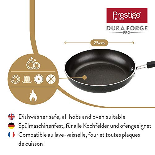 Prestige Dura Forge Pro sartén Grande, sartén Honda Antiadherente Apta para Todo Tipo de cocinas Incluidas de inducción, sartén Antiadherente de Aluminio Forjado en frío, 25 cm