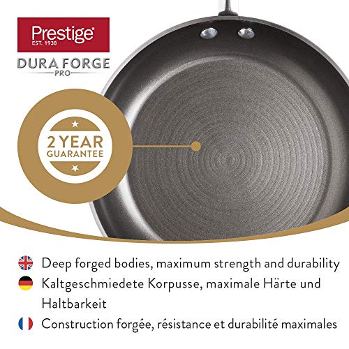 Prestige Dura Forge Pro sartén Grande, sartén Honda Antiadherente Apta para Todo Tipo de cocinas Incluidas de inducción, sartén Antiadherente de Aluminio Forjado en frío, 25 cm