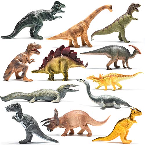 PREXTEX Pack de Dinosaurios de 25,4 cm de Aspecto Realista con 12 Figuras de Dinosaurios Surtidas