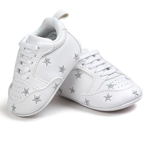 Primeros Pasos Zapatos de Bebé, Zapatillas para Infantil Recién Niñas Niños 0-18 Mes (Tamaño:0-6Mes, Plata)