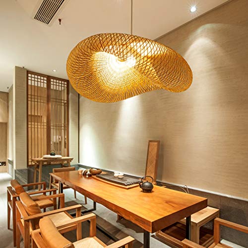 Principal De Bambú De Mimbre Rattan De La Sombra De Ondas Colgante Pendiente De La Iluminación De La Lámpara De La Vendimia Rústica Casa Japonesa Interior Del Comedor Altura ajustable,50cm