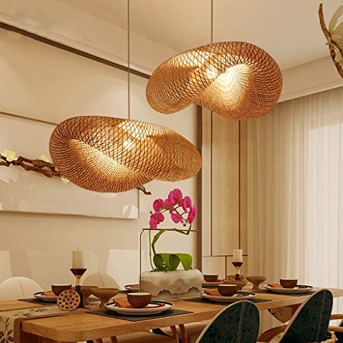 Principal De Bambú De Mimbre Rattan De La Sombra De Ondas Colgante Pendiente De La Iluminación De La Lámpara De La Vendimia Rústica Casa Japonesa Interior Del Comedor Altura ajustable,50cm