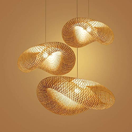 Principal De Bambú De Mimbre Rattan De La Sombra De Ondas Colgante Pendiente De La Iluminación De La Lámpara De La Vendimia Rústica Casa Japonesa Interior Del Comedor Altura ajustable,50cm