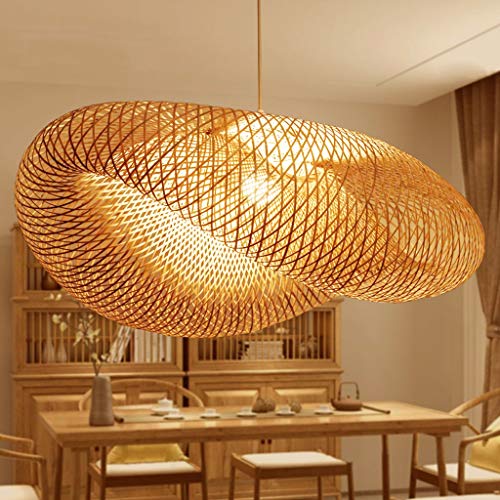 Principal De Bambú De Mimbre Rattan De La Sombra De Ondas Colgante Pendiente De La Iluminación De La Lámpara De La Vendimia Rústica Casa Japonesa Interior Del Comedor Altura ajustable,50cm