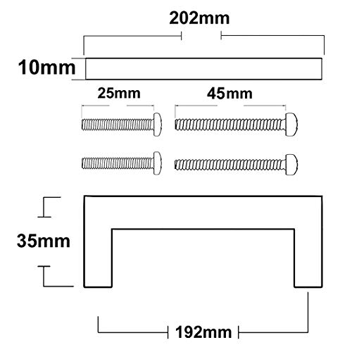 Probrico - Tiradores de acero inoxidable para armarios de cocina, de cobre cepillado, para cajones de dormitorio, oro rosa, 10 mm de ancho, acero inoxidable, oro rosa, Hole Center: 192mm