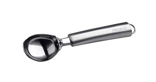 Probus 670222 Cuchara para Helado (21 cm, Acero Inoxidable de Alta Calidad con Mango ergonómico y Redondeado, Apto para lavavajillas, para Colgar, Color: Plata), cantidad: 1 Unidad, Silver