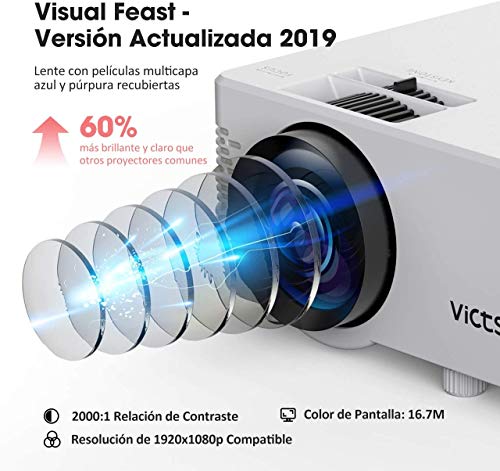 Proyector WiFi, VicTsing Mini proyector portátil , Compatible con Bluetooth y 1080P Full HD, Compatible con proyección con Cable e inalámbrica, Compatible con PS4 / USB / TV Stick / HDMI / VGA / AV