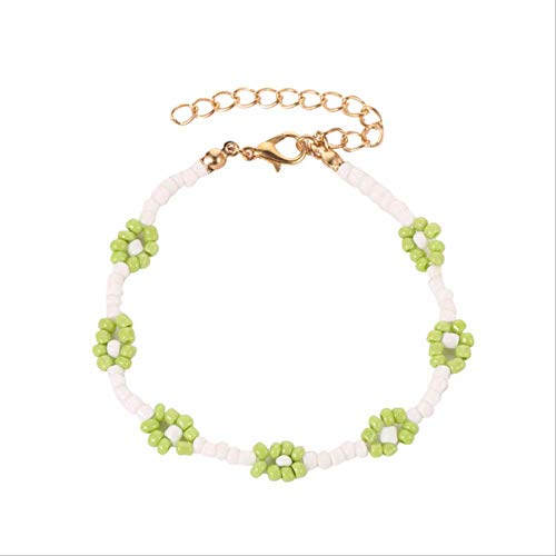 Pulsera De Flores De Color De Cuentas De Arroz Tejidas A Mano Para Mujer, Joyería De Vacaciones De Verano