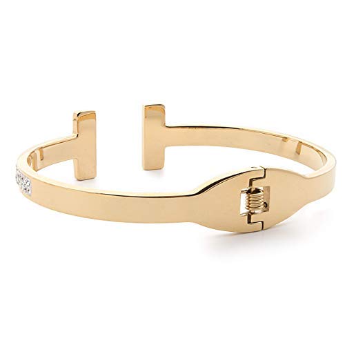 Pulsera de mujer con diseño de esclava, doble cierre, apertura con pedrería, regalo elegante de acero inoxidable chapado en oro