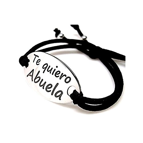 Pulsera plata ley 925m lisa chapa TE QUIERO ABUELA goma [AA9933GR] - Personalizable - GRABACIÓN INCLUIDA EN EL PRECIO