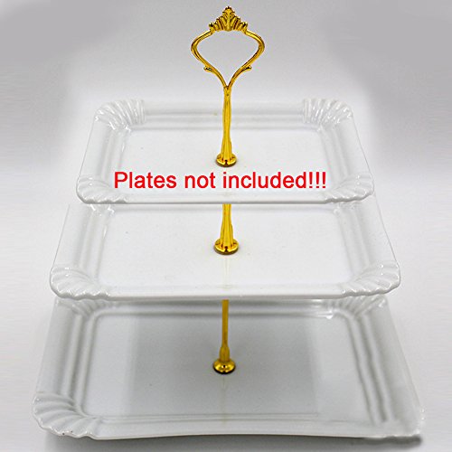 PURATEN Soporte para Plato de Tarta, 2 Platos de 3 Niveles de elipse para Boda, Fiesta, cumpleaños, Pasteles, Centro de Manillar, Barra de Ajuste, Color Plateado y Dorado, Dorado, Tamaño Libre