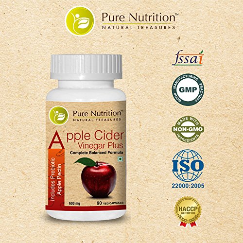 Pure Nutrition Apple Cider Vinegar Plus - Vinagre de sidra de manzana Plus (90 cápsulas vegetarianas) con pectina prebiótica de manzana - Fórmula herbal única para apoyar el metabolismo