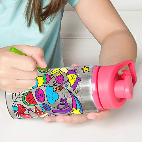 Purple Ladybug CREA tu Propia Botella de Agua Personalizada con 10 Rotuladores Vivos Pegatinas de Gemas y Estuche de Regalo – Botella de Agua para Niños, Sin BPA Niña