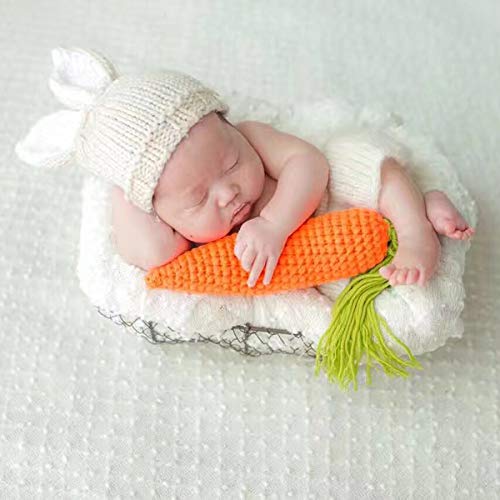 puseky 3pcs Newborn Baby Boy Girls Cap + Shorts + Zanahoria Foto de juguete Fotografía Prop Conjuntos Conjunto (Color : Beige, Size : 0-6M)