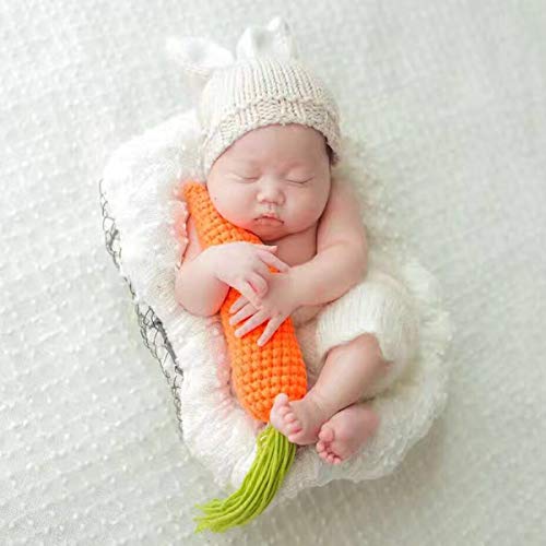 puseky 3pcs Newborn Baby Boy Girls Cap + Shorts + Zanahoria Foto de juguete Fotografía Prop Conjuntos Conjunto (Color : Beige, Size : 0-6M)