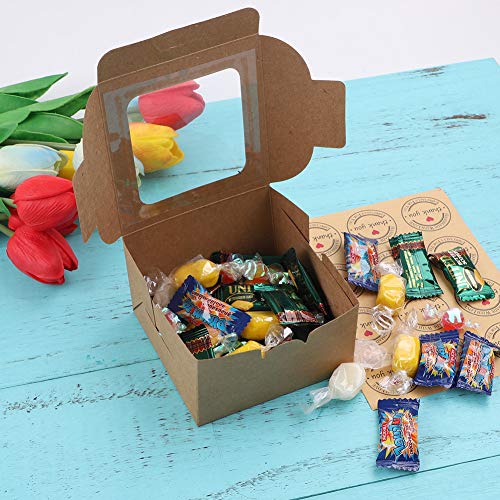 Pveath Mini cajas de pasteles,24 piezas caja de papel kraft con ventana y 24 piezas adhesivas,cajas de papel kraft para alimentos,galletas,pan,caramelos,rebanadas de pastel y postres