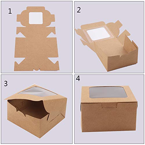 Pveath Mini cajas de pasteles,24 piezas caja de papel kraft con ventana y 24 piezas adhesivas,cajas de papel kraft para alimentos,galletas,pan,caramelos,rebanadas de pastel y postres