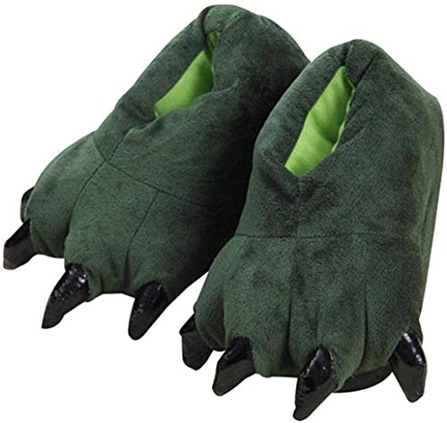 QAQA Invierno Divertido de Animales de Pata Zapatillas de Felpa Traje de la Garra de los Zapatos de los Zapatos caseros (Color : Green, Size : M)