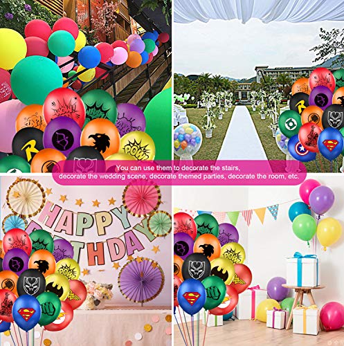 Qemsele Globos para fiestas de Niños, 50Pcs Globos Fiesta Cumpleaños Decoración Dibujos animados 12inch Globos de latex con confeti dentro y Cintas, para Favores Regalo Carnaval Boda(Superhero)